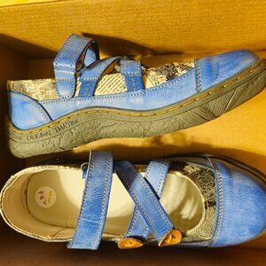 TMA EYES Button Blue Leather Criss Cross Comfort Shoes EU 39=US 8- NEW